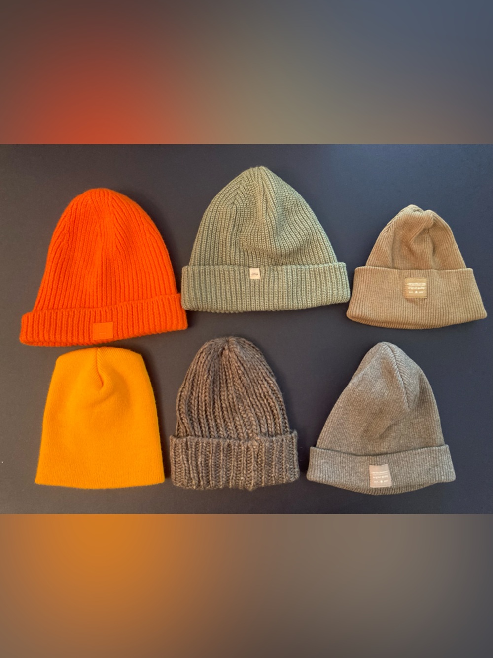 Kids Knit Beanie Set - Orange, Yellow, Green, Gray, Brown and green.  New!